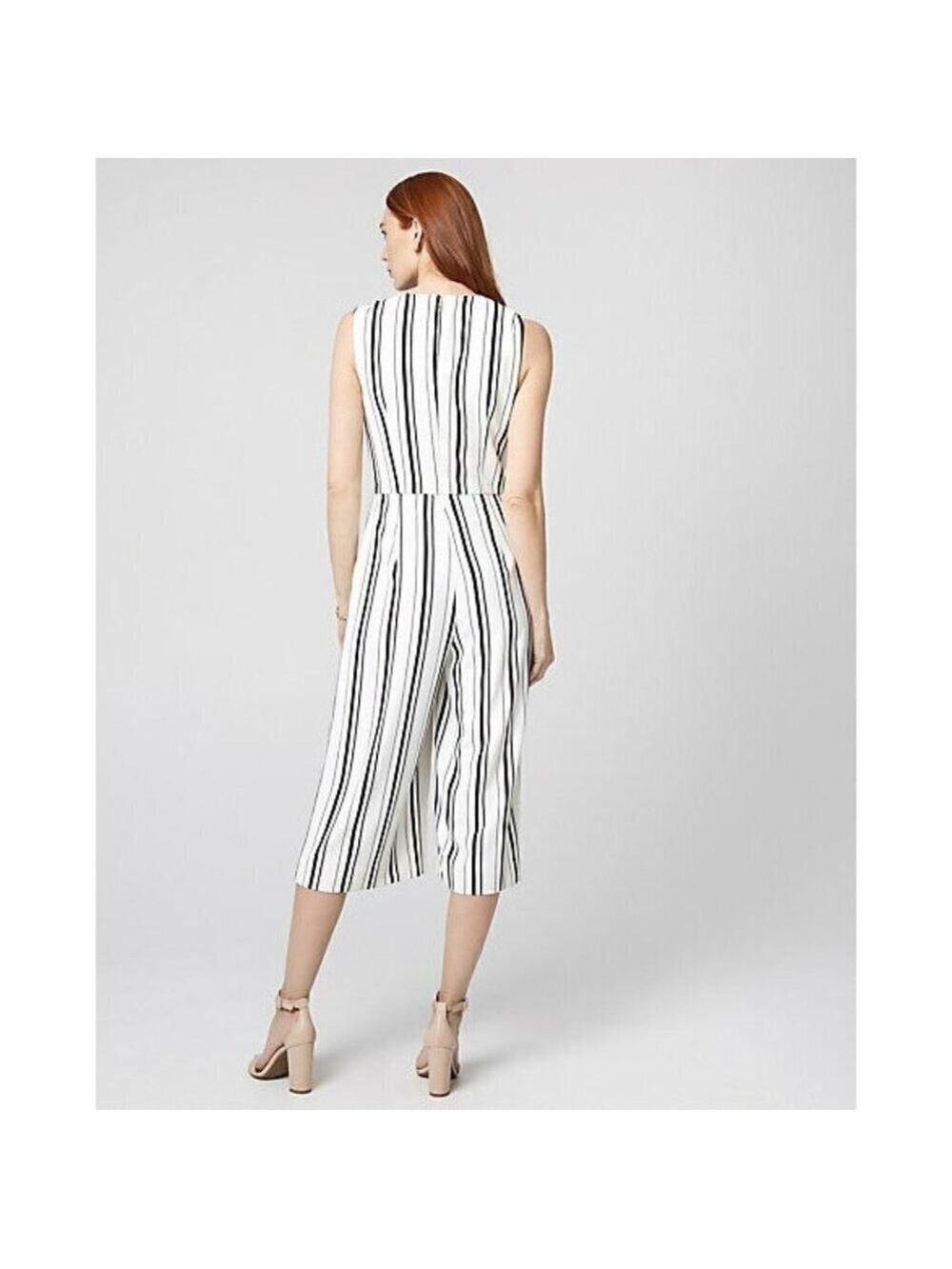 Le Chateau Women Stripe Culotte Ivory & Navy Jumpsuit Size XXL - Picture 2 of 2